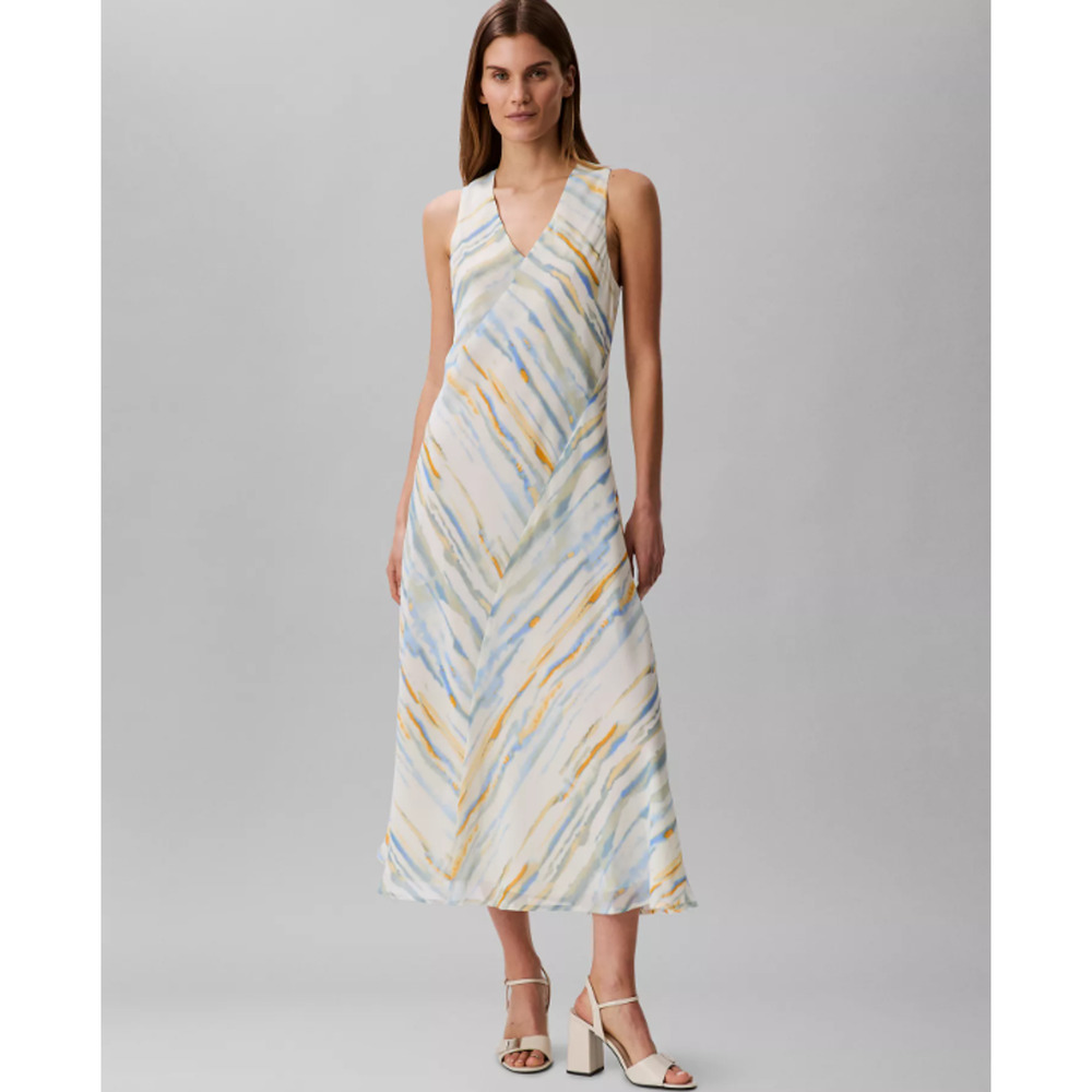 Calvin Klein Women's Printed V-Neck Sleeveless Midi Dress Size M 17176